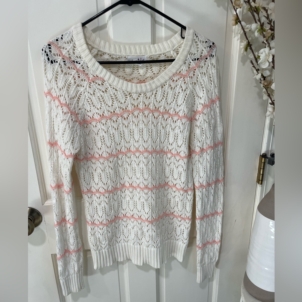 Pink & cream crochet striped sweater